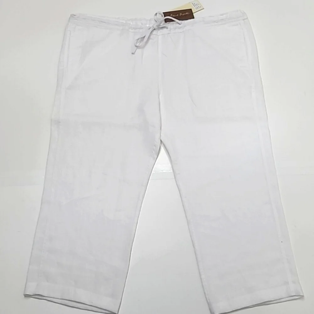 Island Importer Riviera Linen Crop Drawstring Pants Wide Leg High Waist Rise